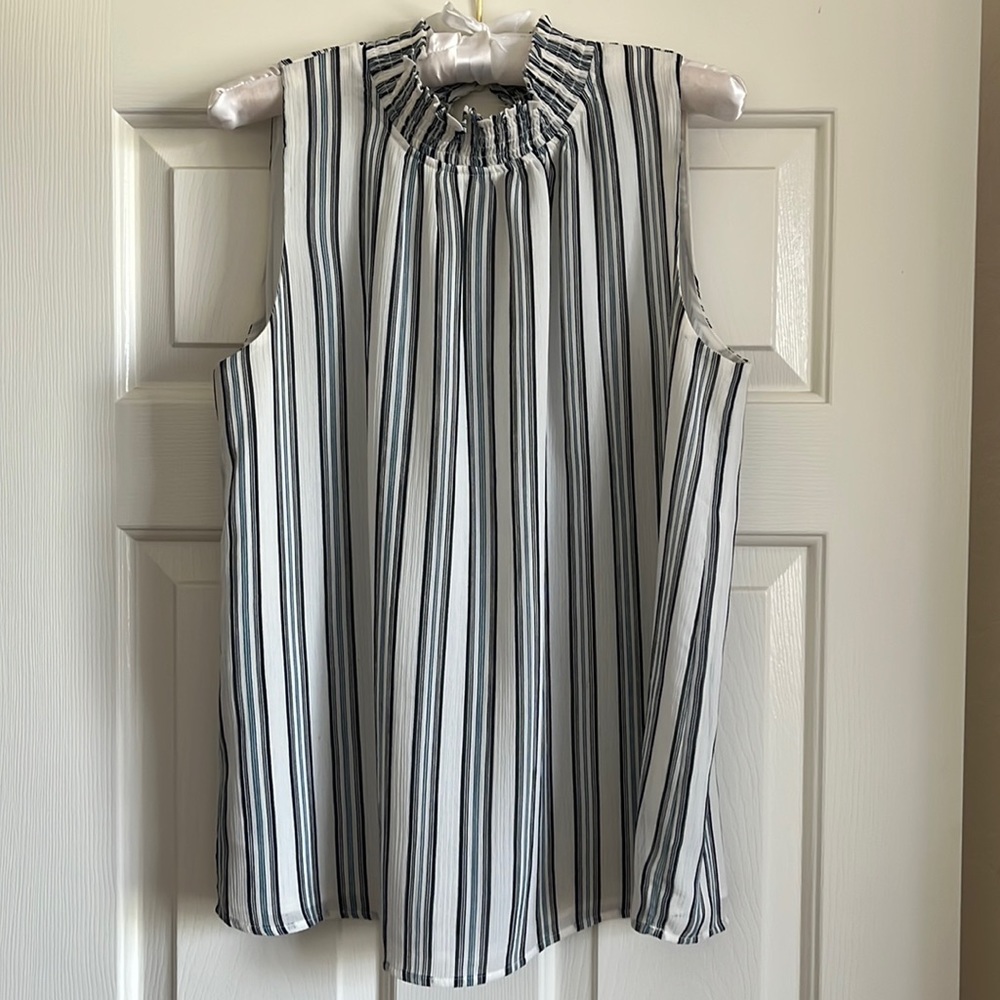 Anne Taylor Factory high neck sleeveless top- Navy, Light blue stripe. Size M